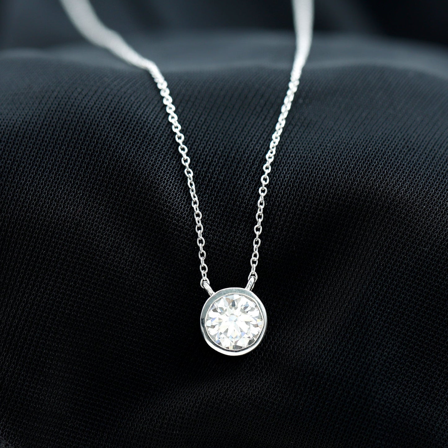 Bezel Necklace with 1.36 CT Round Cut Moissanite
