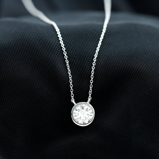 Bezel Necklace with 1.36 CT Round Cut Moissanite