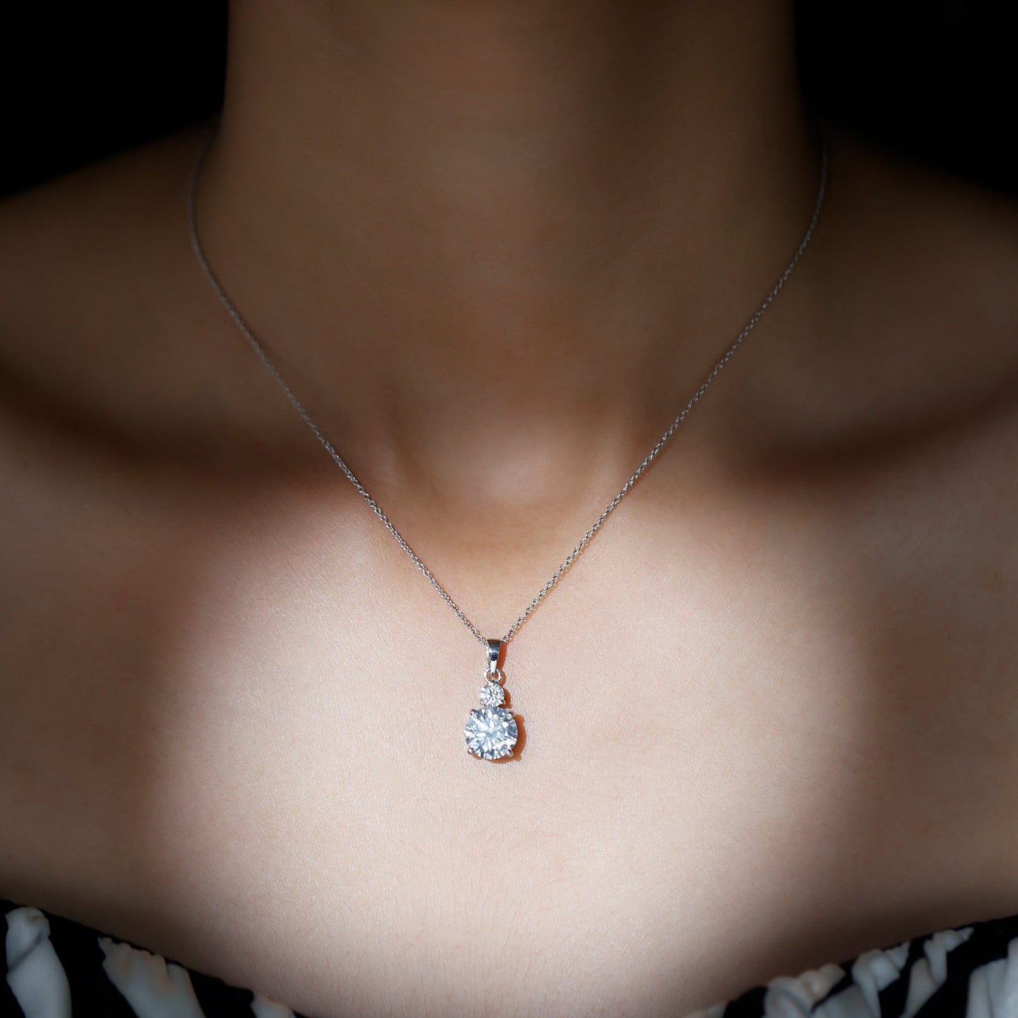 Solitaire Minimal Necklace with 3.0 CT Round Cut Moissanite