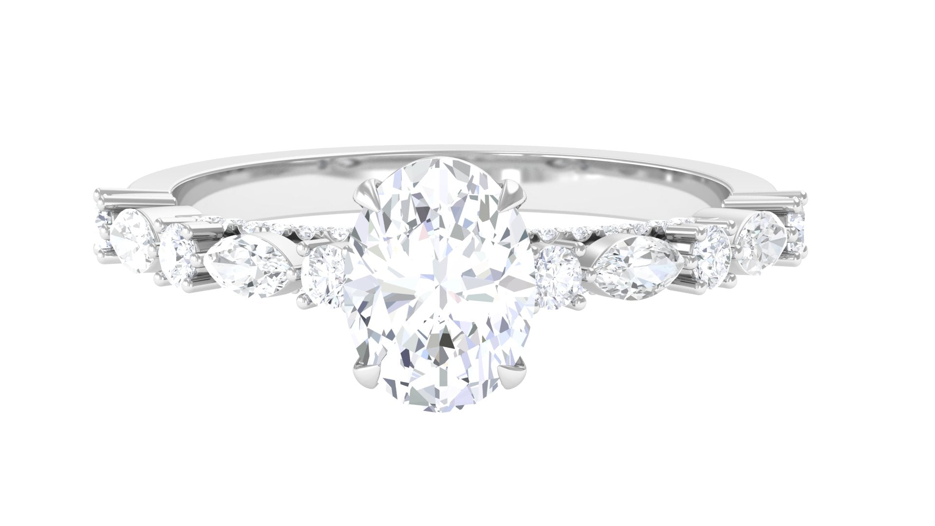Oval cut moissanite pave engagement ring with sparkling band