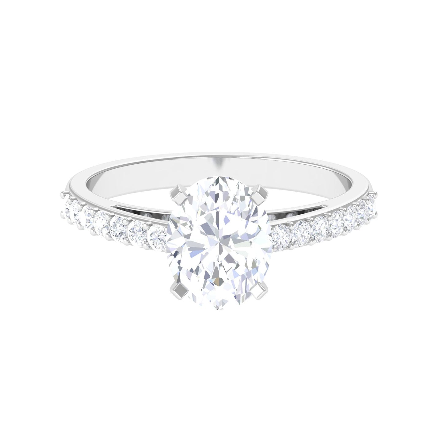 Oval cut moissanite engagement ring with pavé band setting