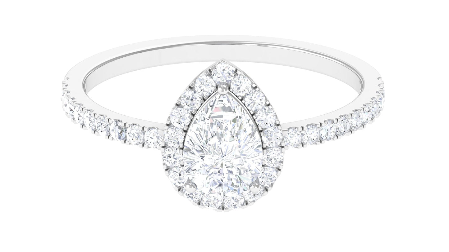 Halo & Pave Ring with 1.25 CT Pear Cut Moissanite