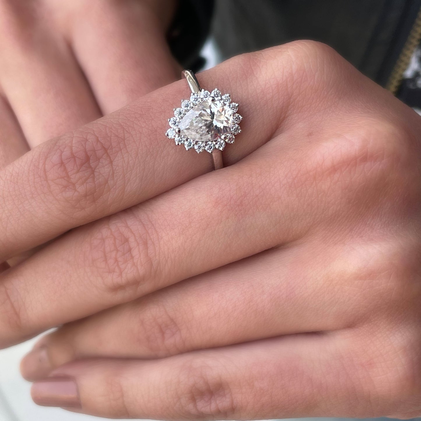 Halo Ring with 2.50 CT Pear Cut Moissanite