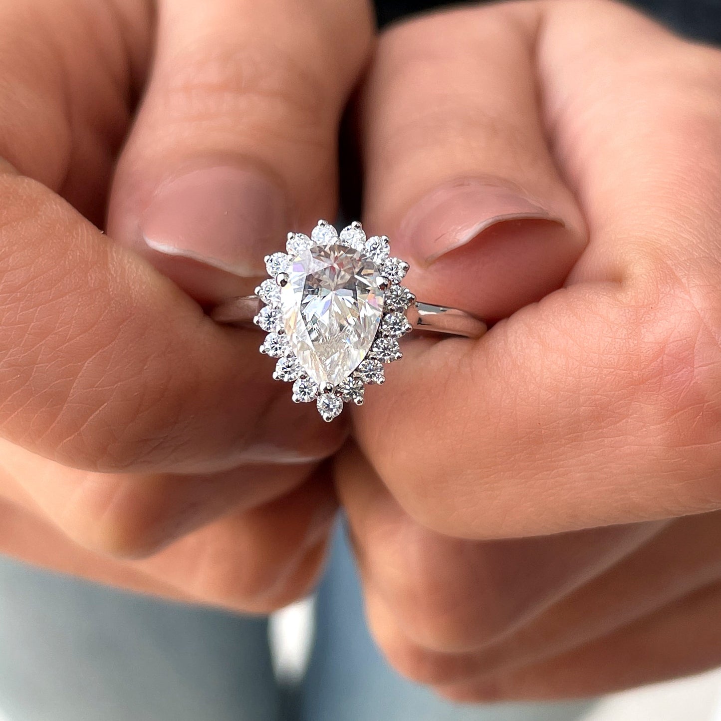 Halo Ring with 2.50 CT Pear Cut Moissanite