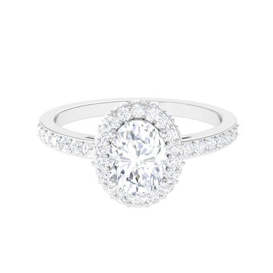 Halo Ring with 2.0 CT Oval Cut Moissanite