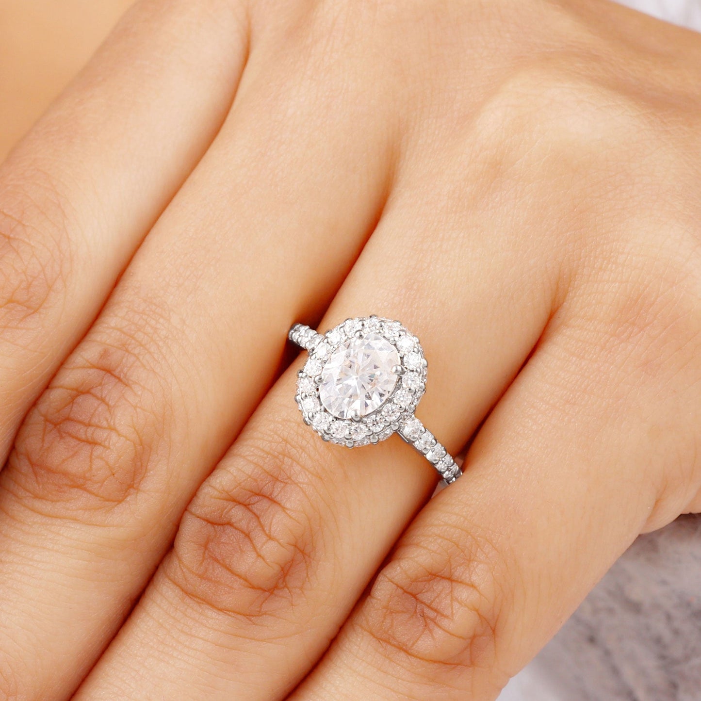 Halo Ring with 2.0 CT Oval Cut Moissanite