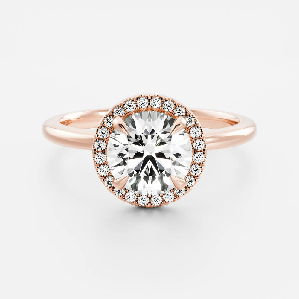 Round moissanite halo and pave engagement ring