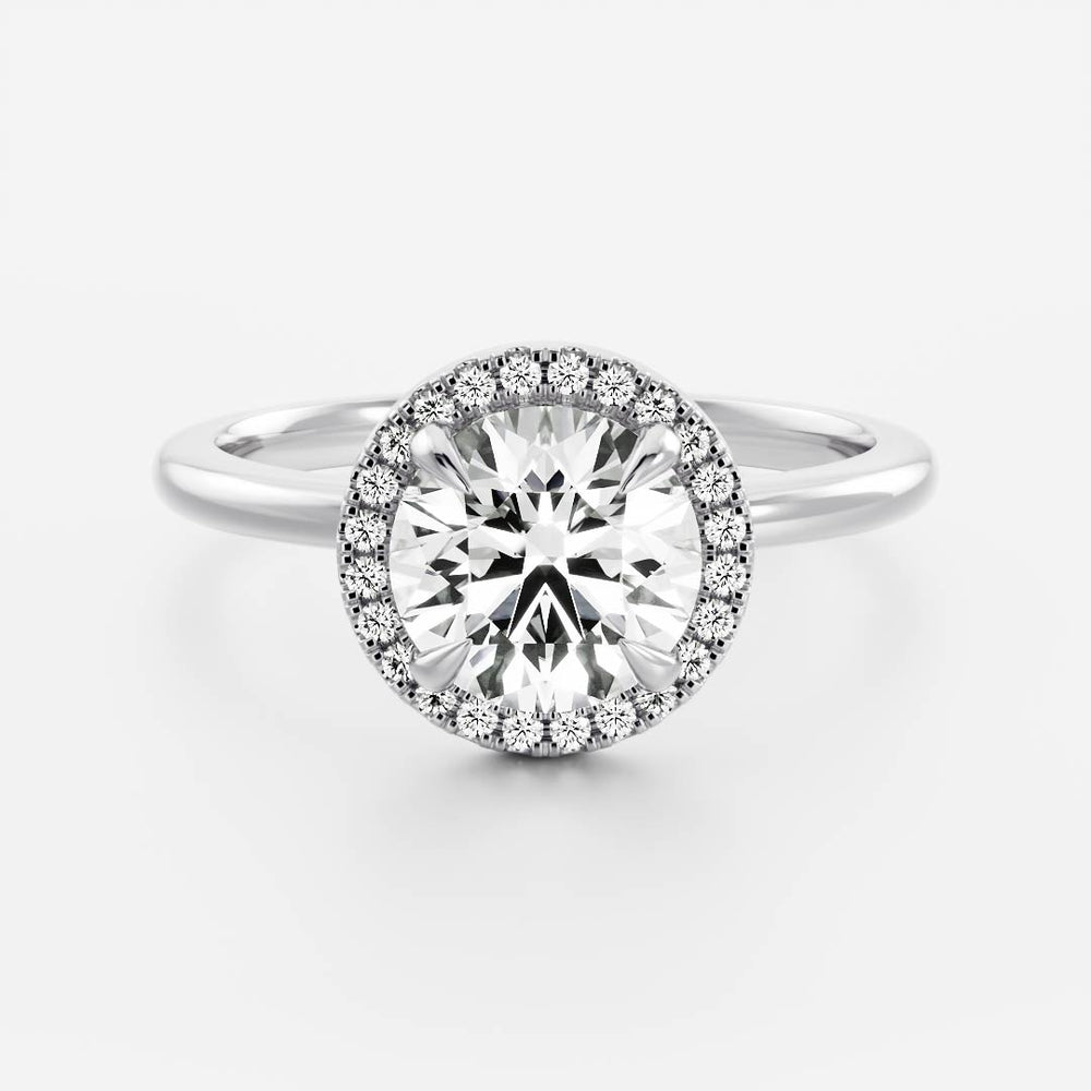 Round moissanite halo and pave engagement ring