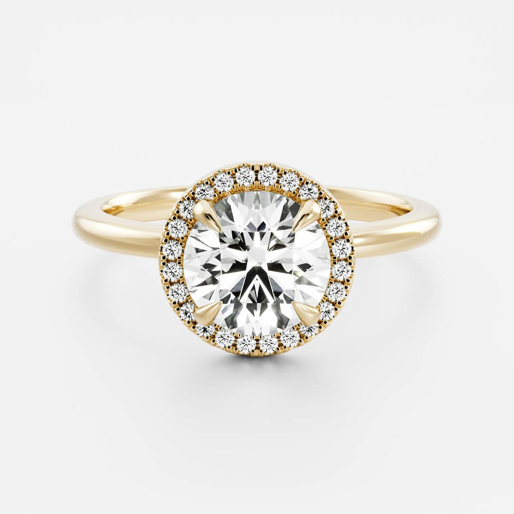 Round moissanite halo and pave engagement ring