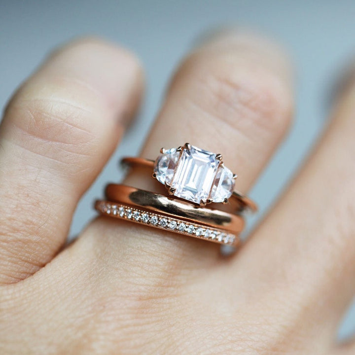 Three Stone Ring with 2.0 CT Emerald Moissanite