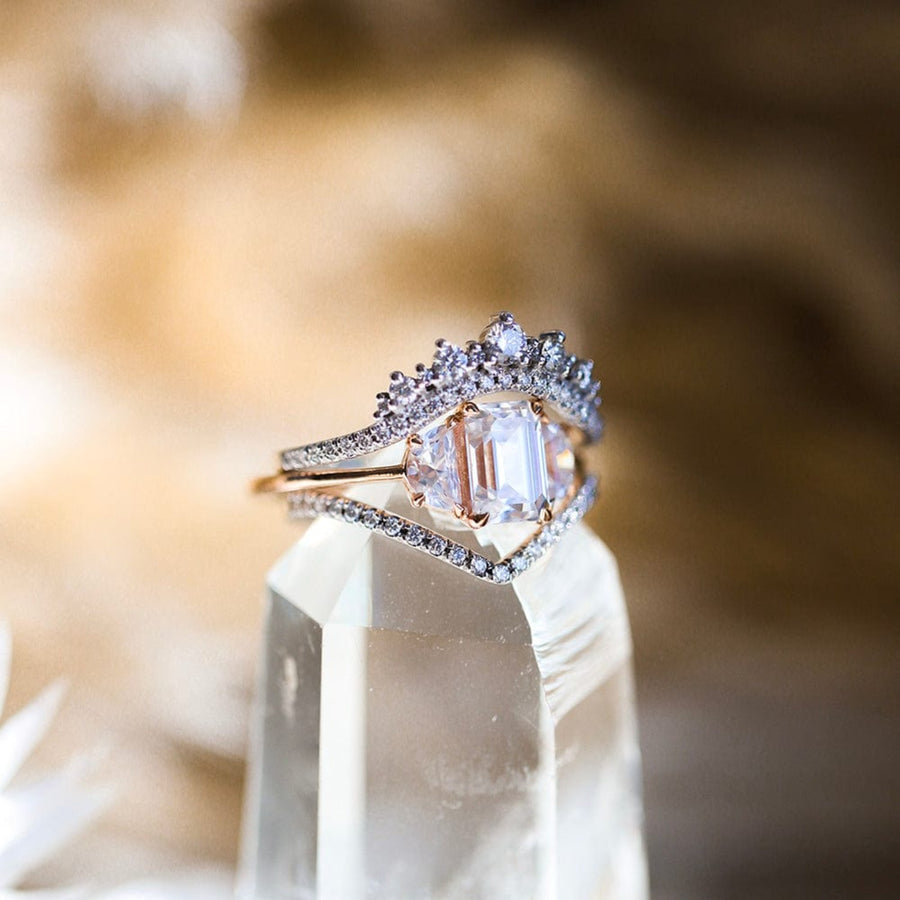 Three Stone Ring with 2.0 CT Emerald Moissanite
