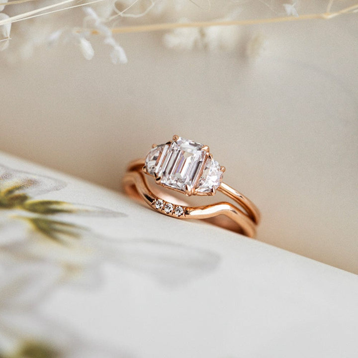 Three Stone Ring with 2.0 CT Emerald Moissanite