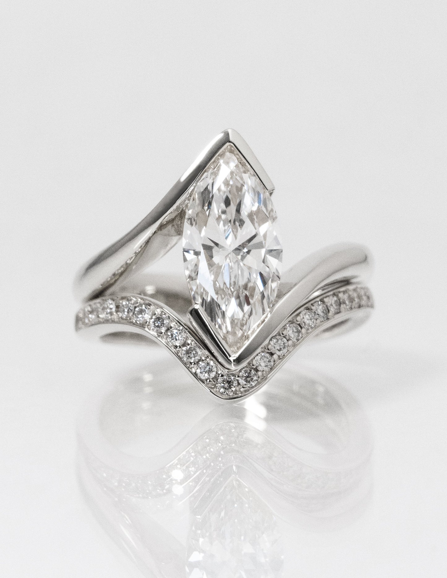 1.0 - 2.0 CT Marquise Shaped Lab Grown Diamond Solitaire Style Bridal Set