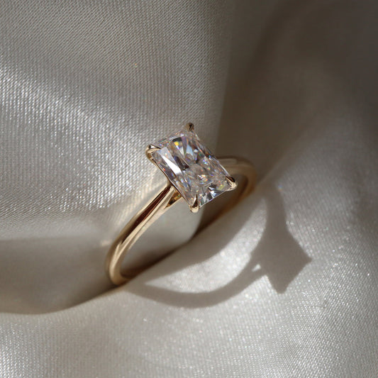 Radiant cut moissanite solitaire engagement ring