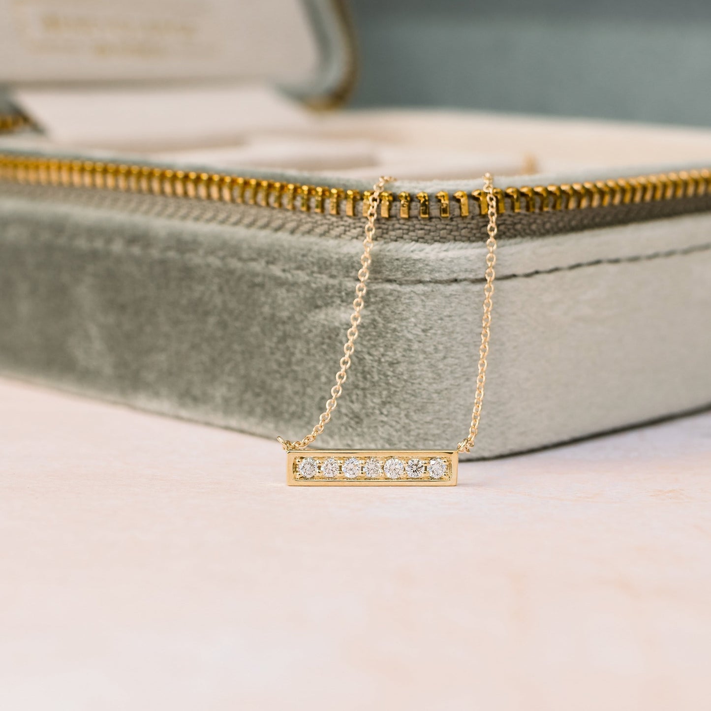 Bar Necklace with 0.21 TCW Round Cut Moissanite
