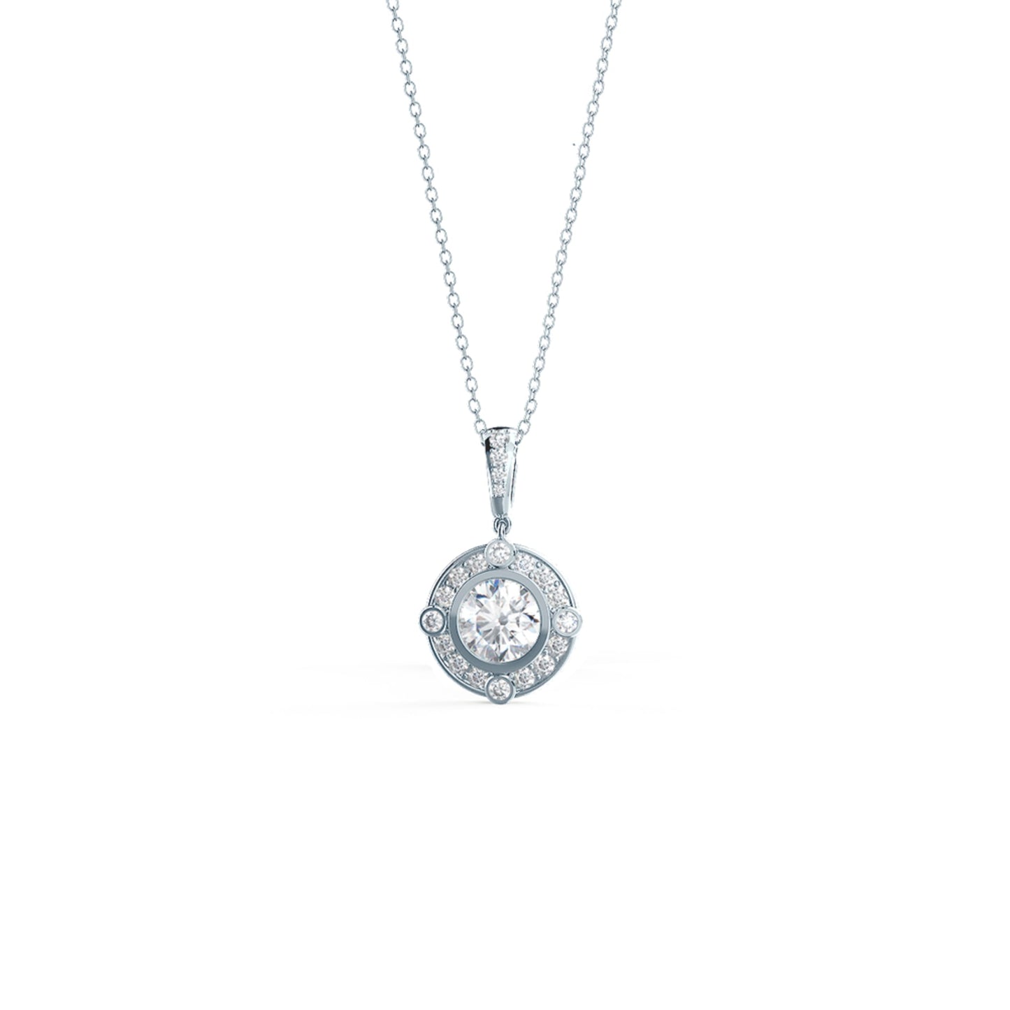 Halo Necklace with 0.50 CT Brilliant Round Cut Moissanite