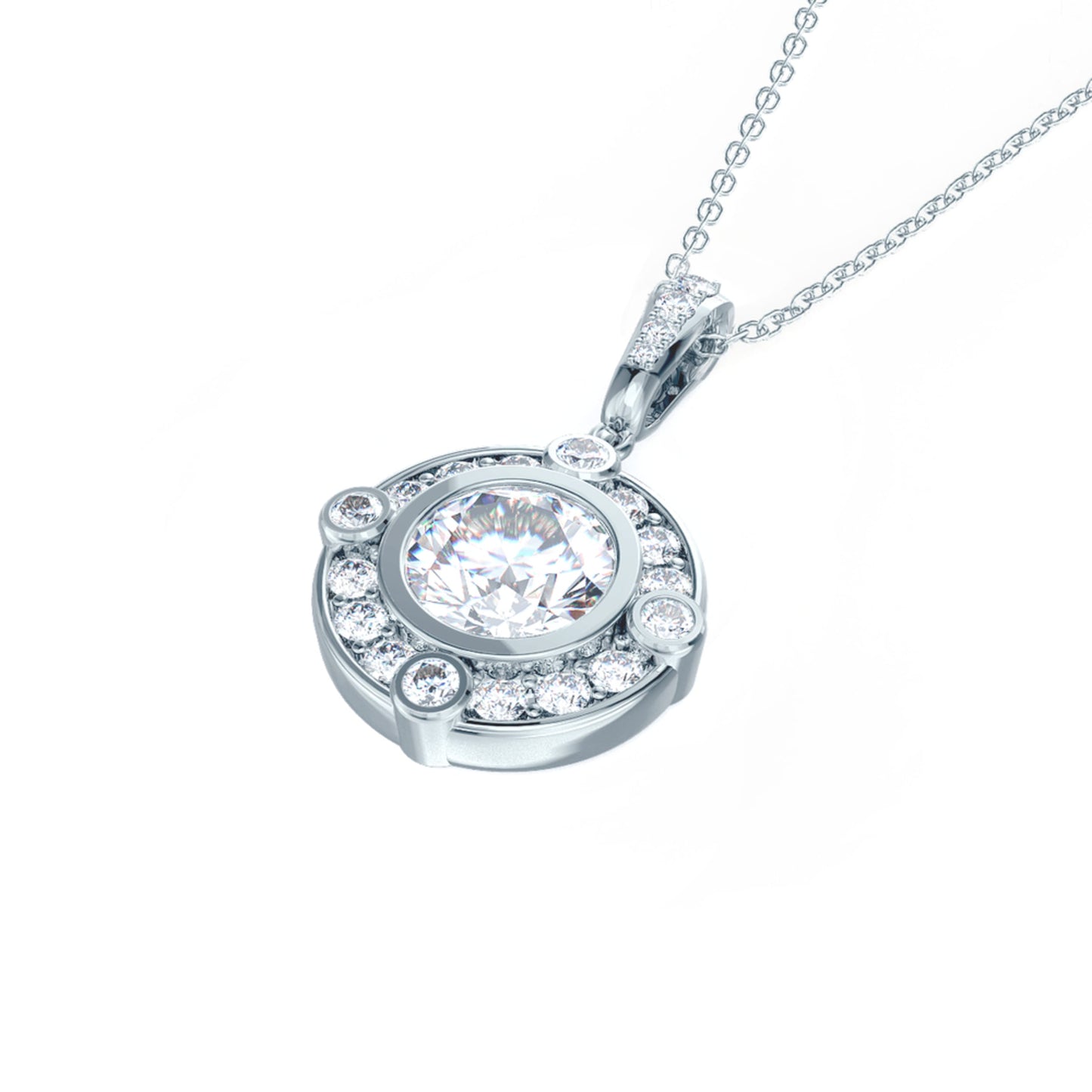 Halo Necklace with 0.50 CT Brilliant Round Cut Moissanite