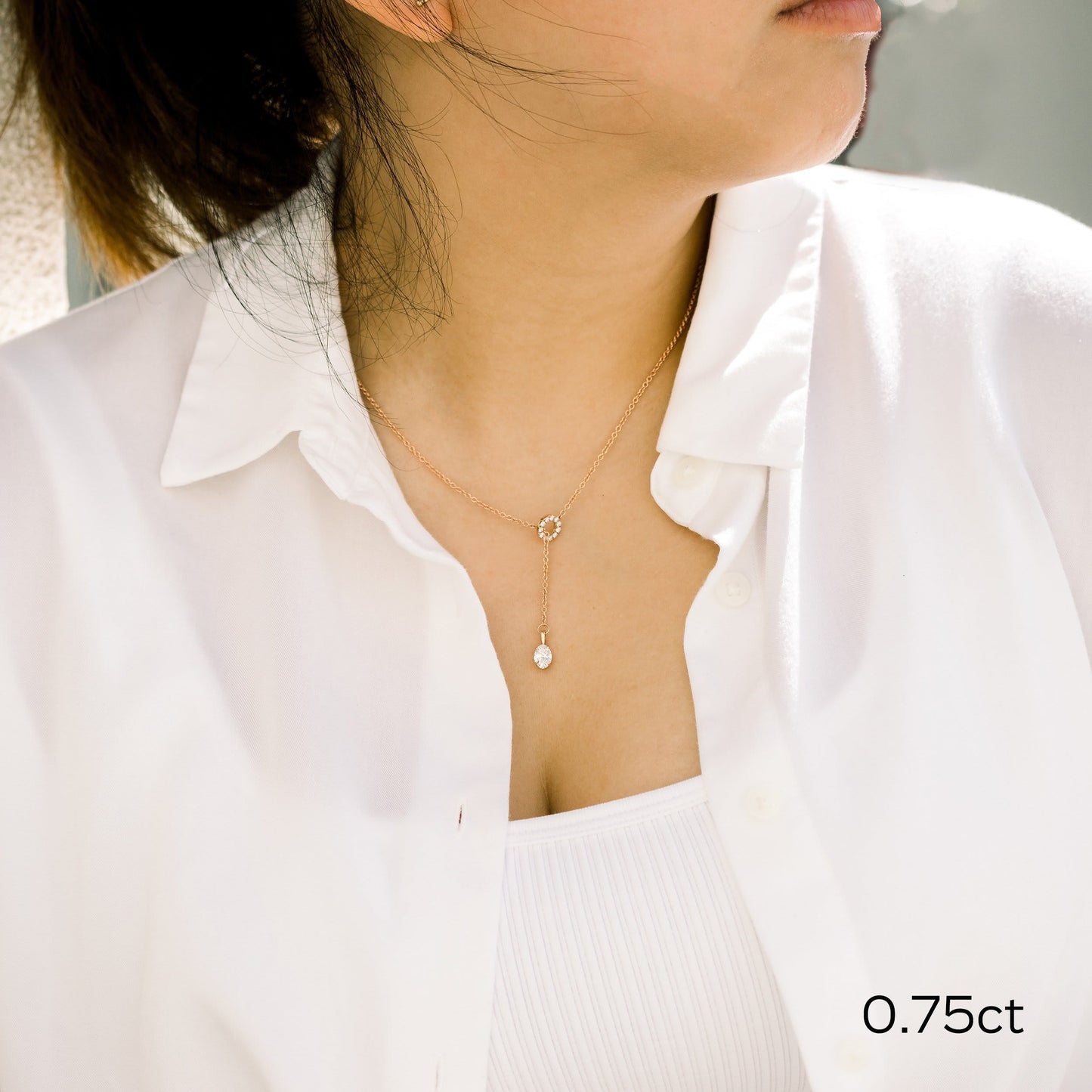 Drop Lariat Necklace with 0.75 TCW Round Cut Moissanite