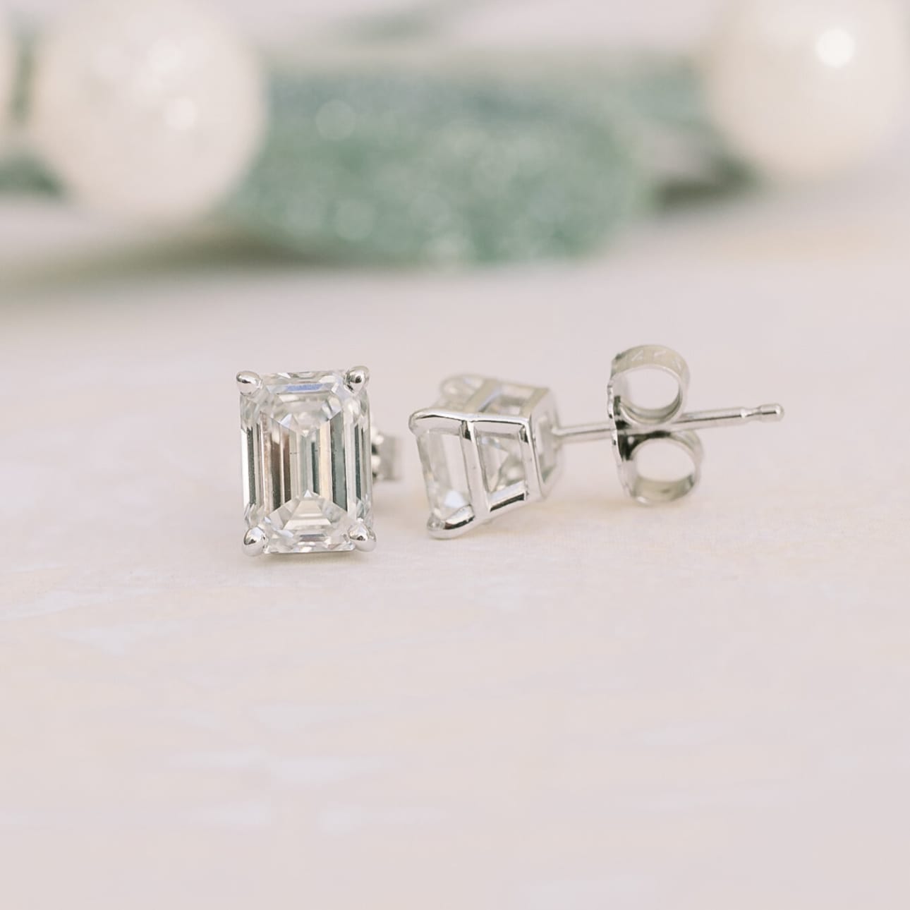 Solitaire Stud Earrings with 1.40 CT-3.0 CT Emerald Cut Moissanite