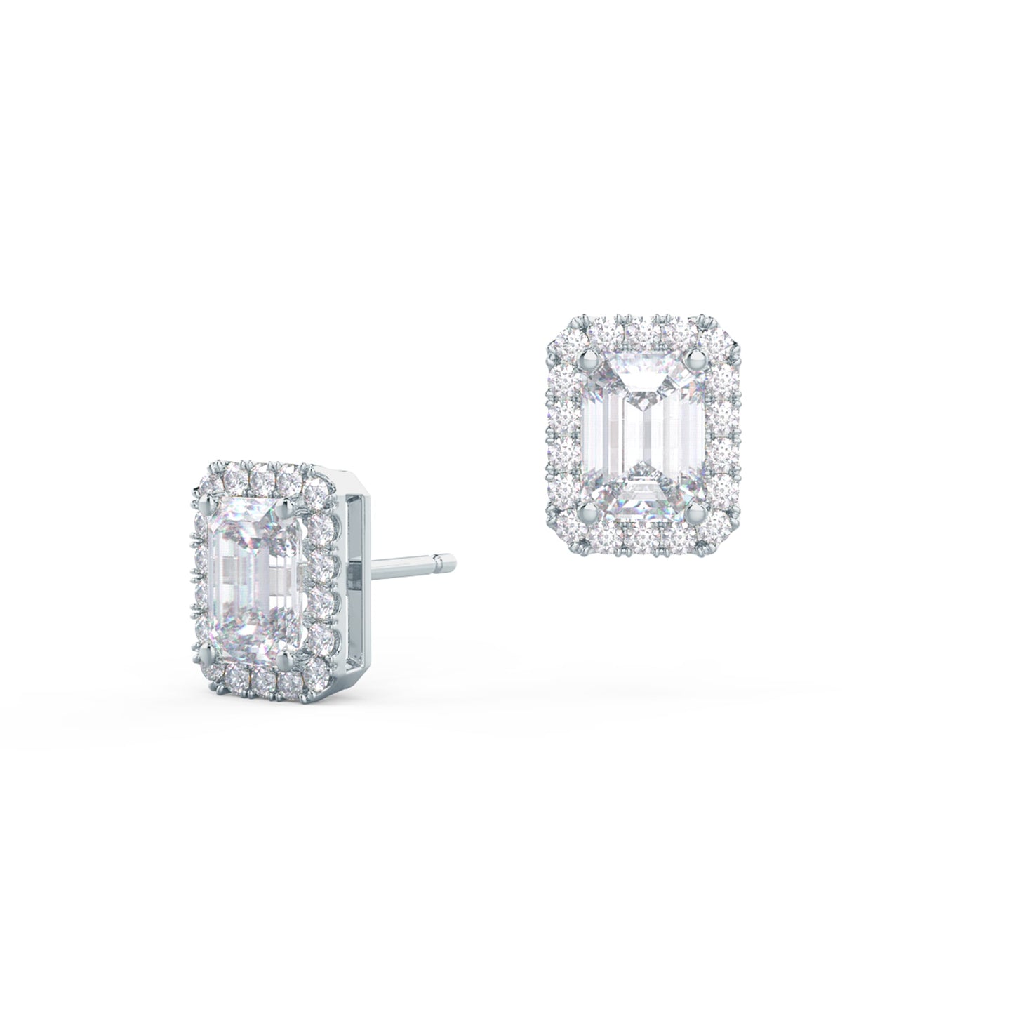 Halo Stud Earrings with 1.25 CT-1.75 CT Emerald Cut Moissanite