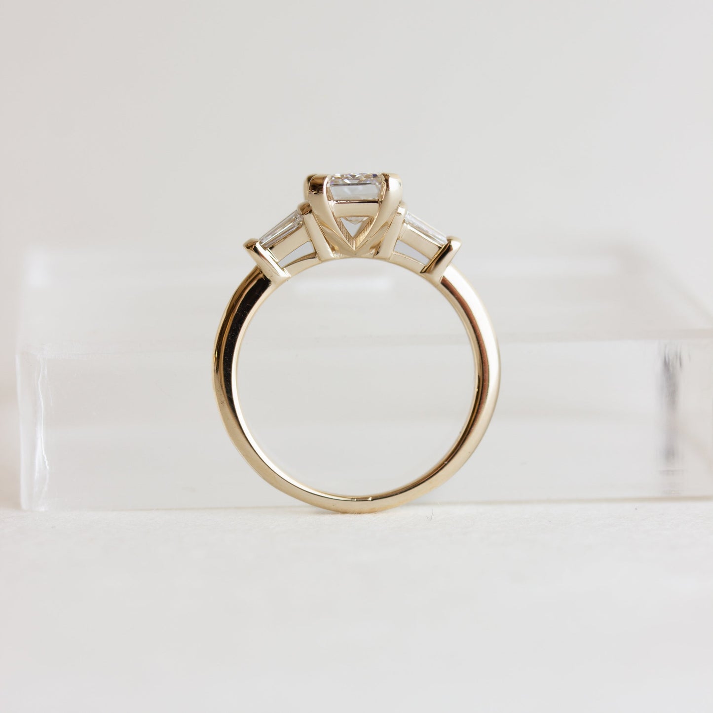 1.5 CT Emerald F/VS1 CVD Diamond Three Stone Engagement Ring