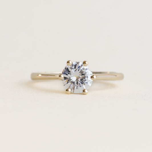 1.0–3.0 CT round cut CVD lab grown diamond solitaire ring, F color, VS1 clarity, classic four-prong setting