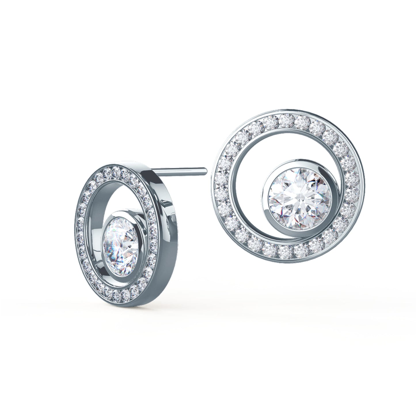 Bezel Floating Stud Earrings with 0.85 CT-1.85 CT Round Cut Moissanite