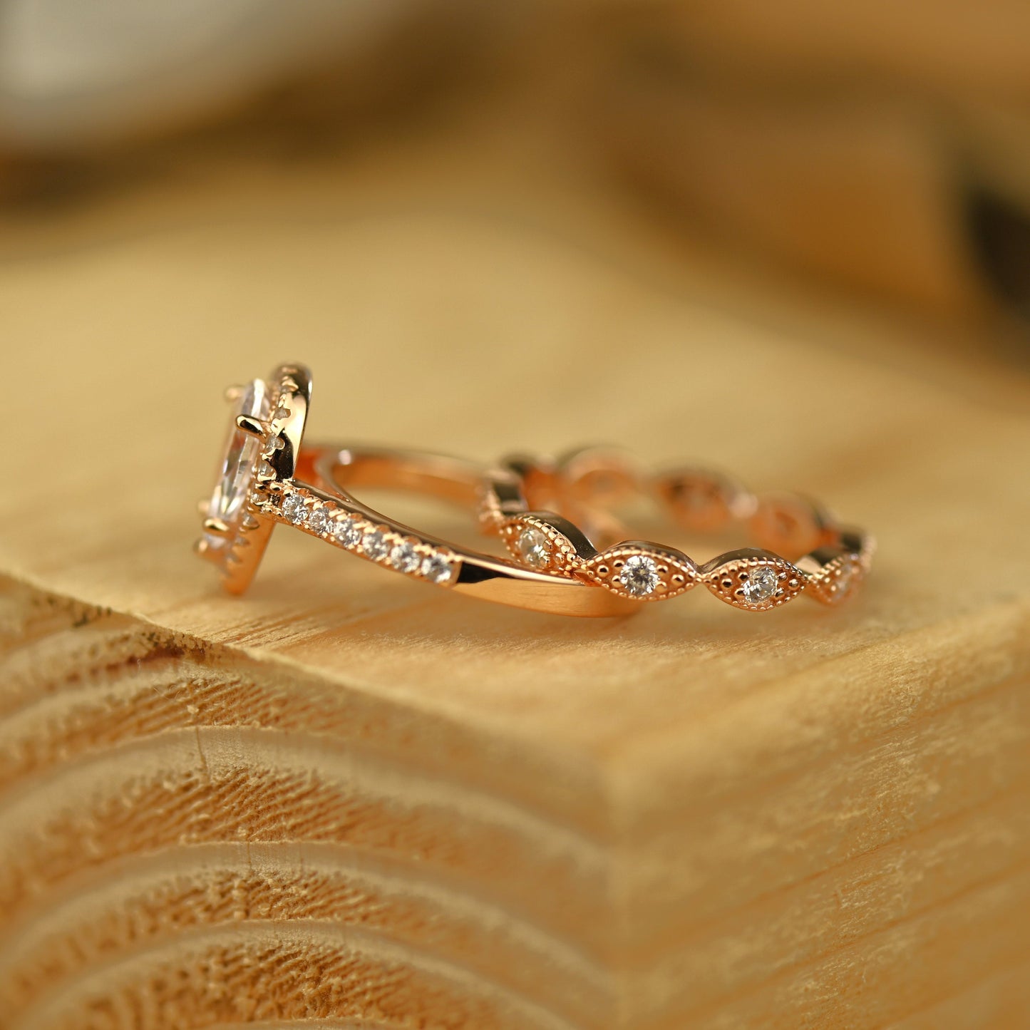 Halo Bridal Ring Set with 1.0 CT Pear Cut Moissanite