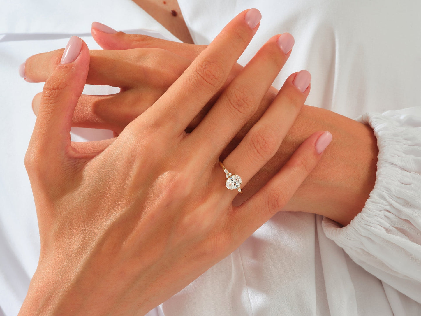 Cluster Ring with 2.0 CT Oval Moissanite