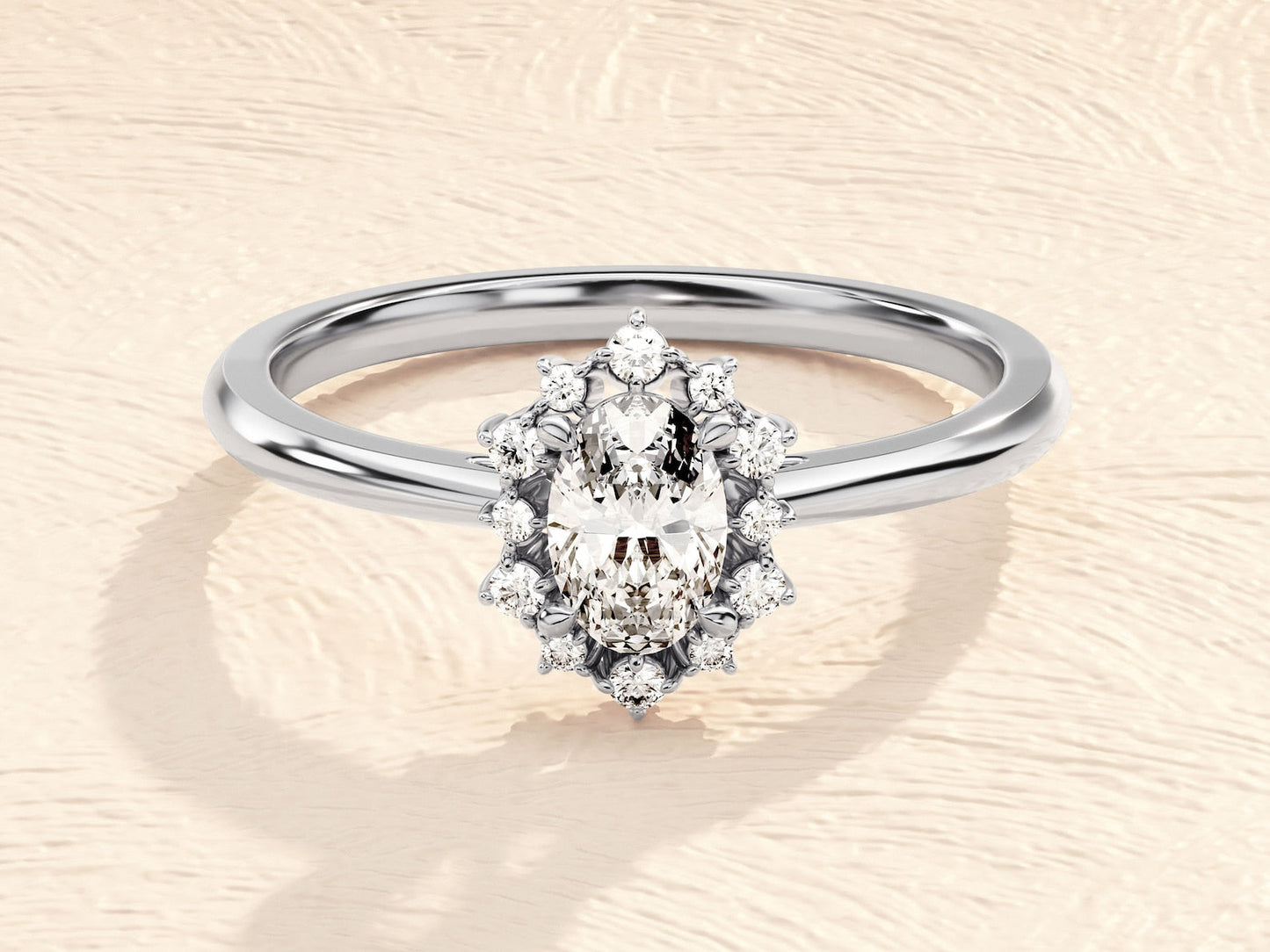 Halo Ring with 0.50 CT Oval Moissanite