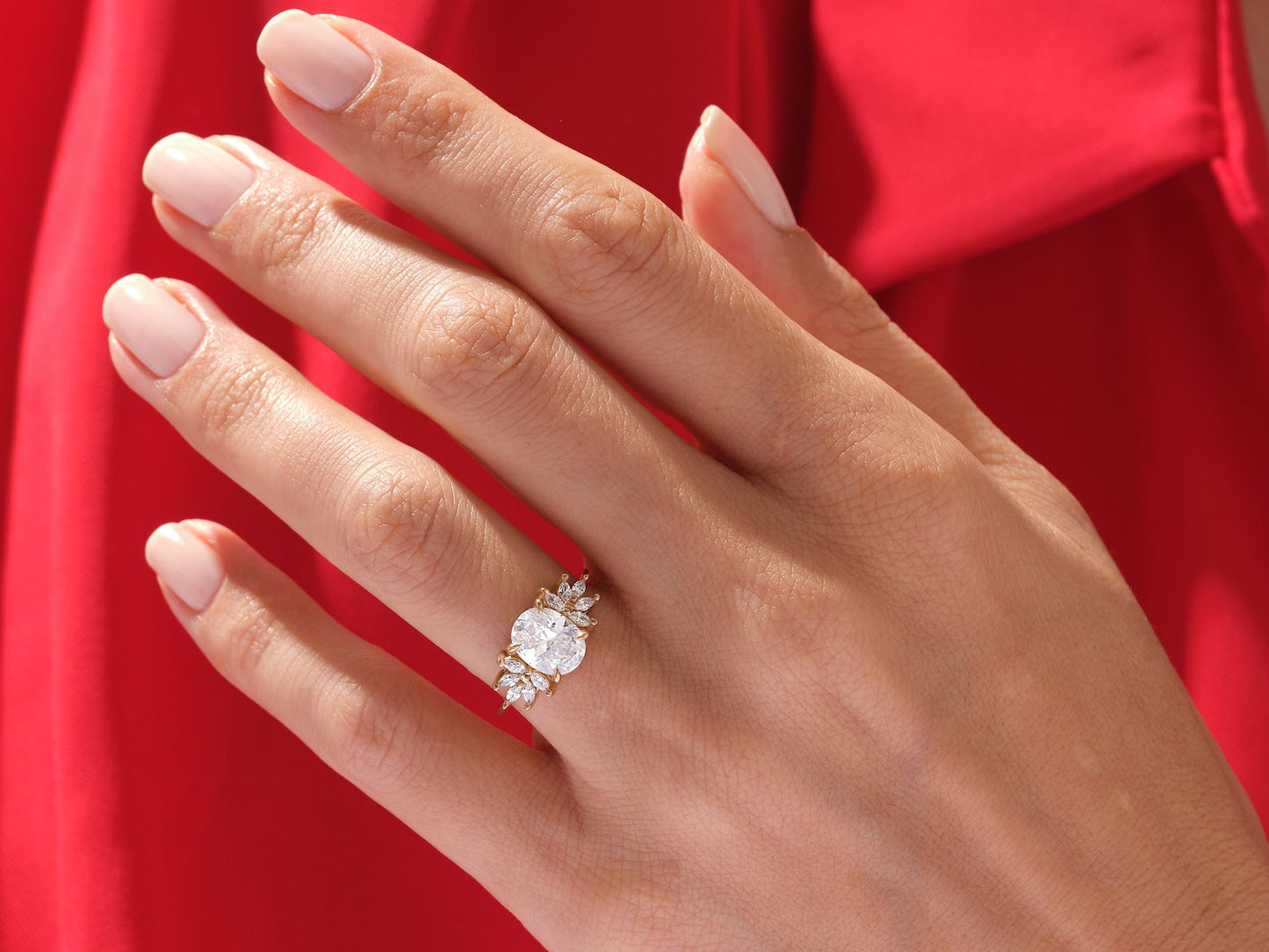 Cluster Ring with 2.0 CT Oval Moissanite