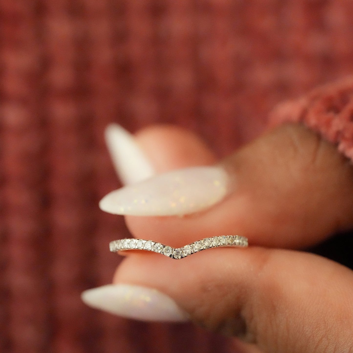 Curved Wedding Band with 0.15 TCW Round Cut Moissanite