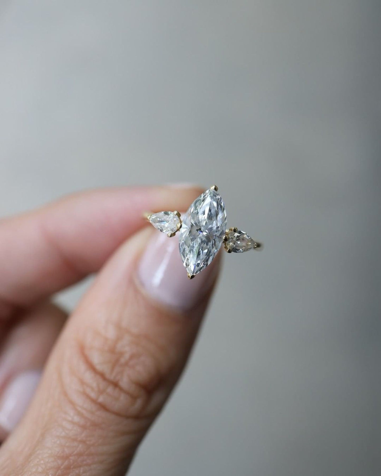 Three Stone Ring with 2.0 CT Marquise Cut Moissanite
