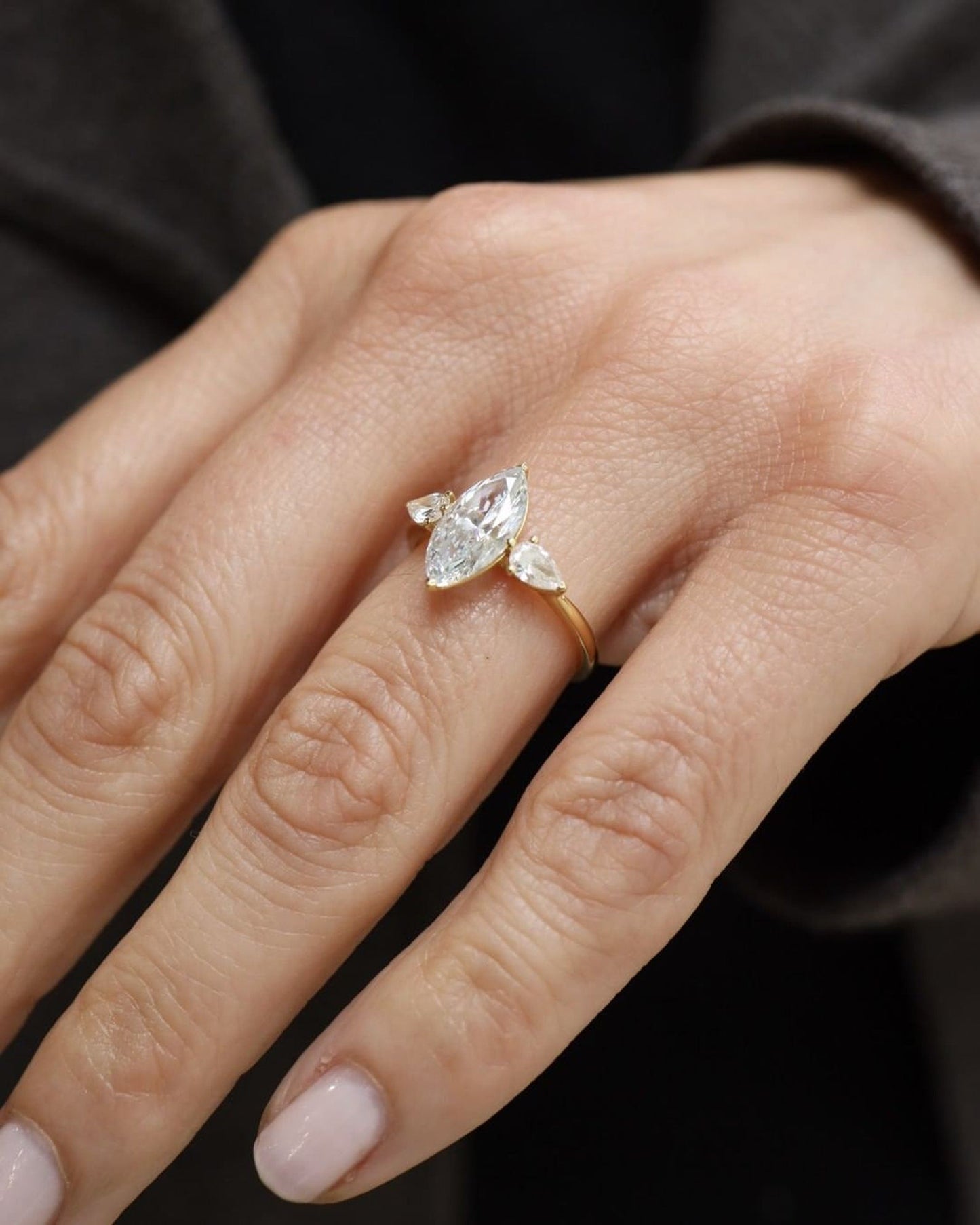 Three Stone Ring with 2.0 CT Marquise Cut Moissanite
