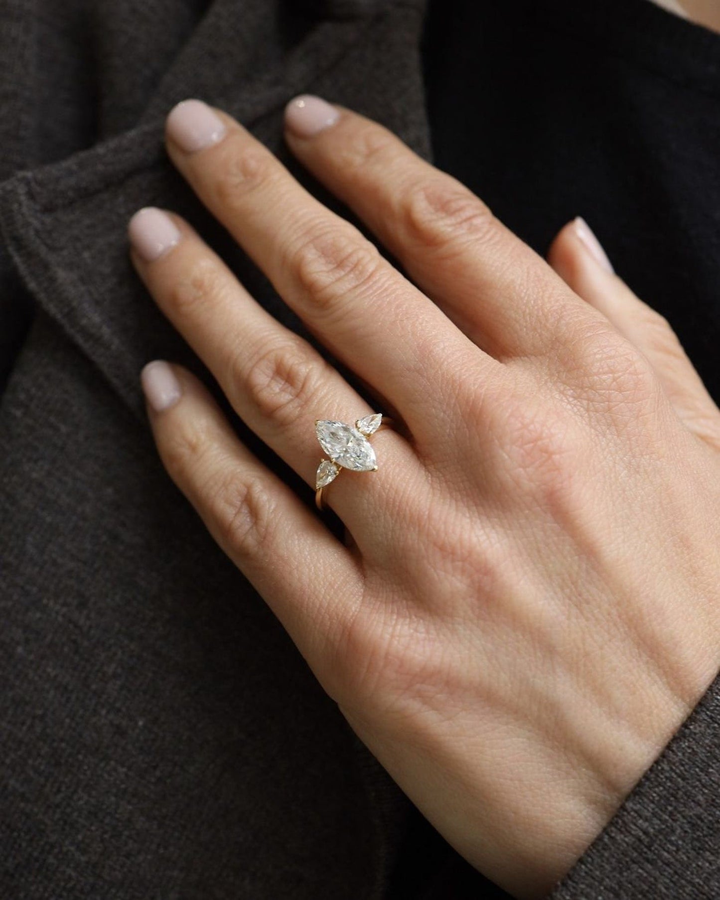 Three Stone Ring with 2.0 CT Marquise Cut Moissanite