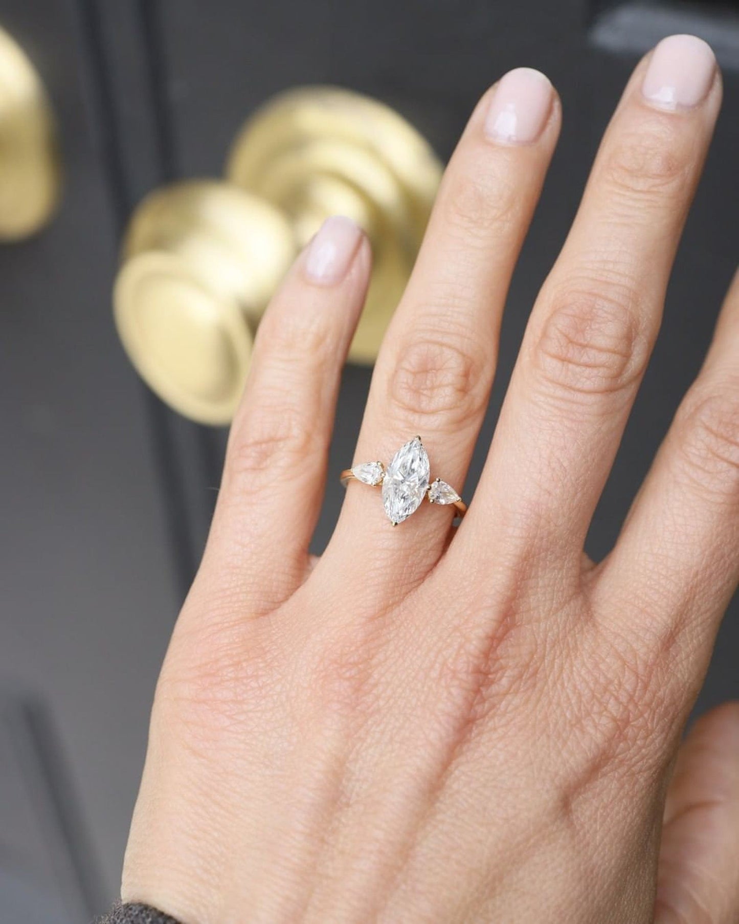 Three Stone Ring with 2.0 CT Marquise Cut Moissanite