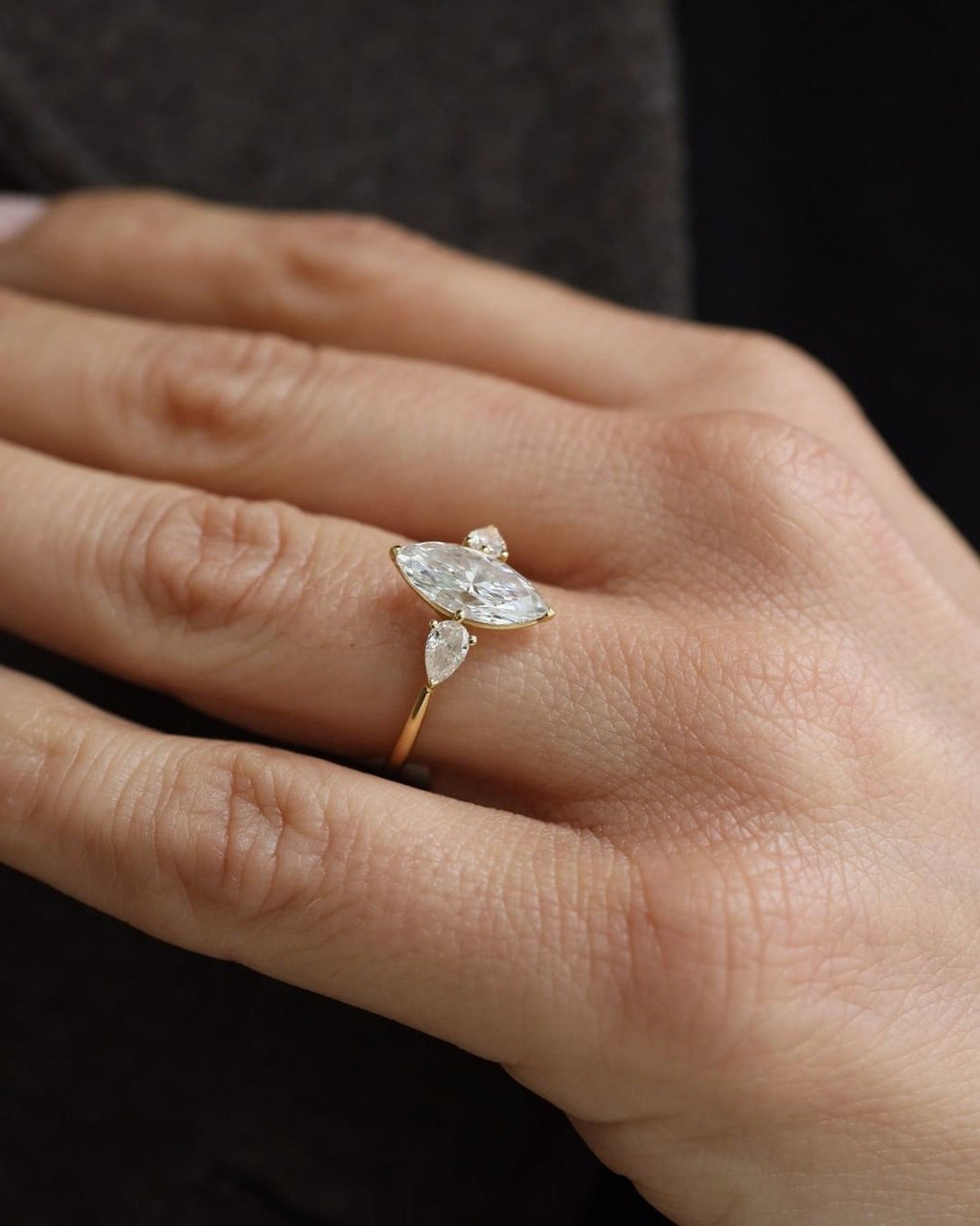 Three Stone Ring with 2.0 CT Marquise Cut Moissanite