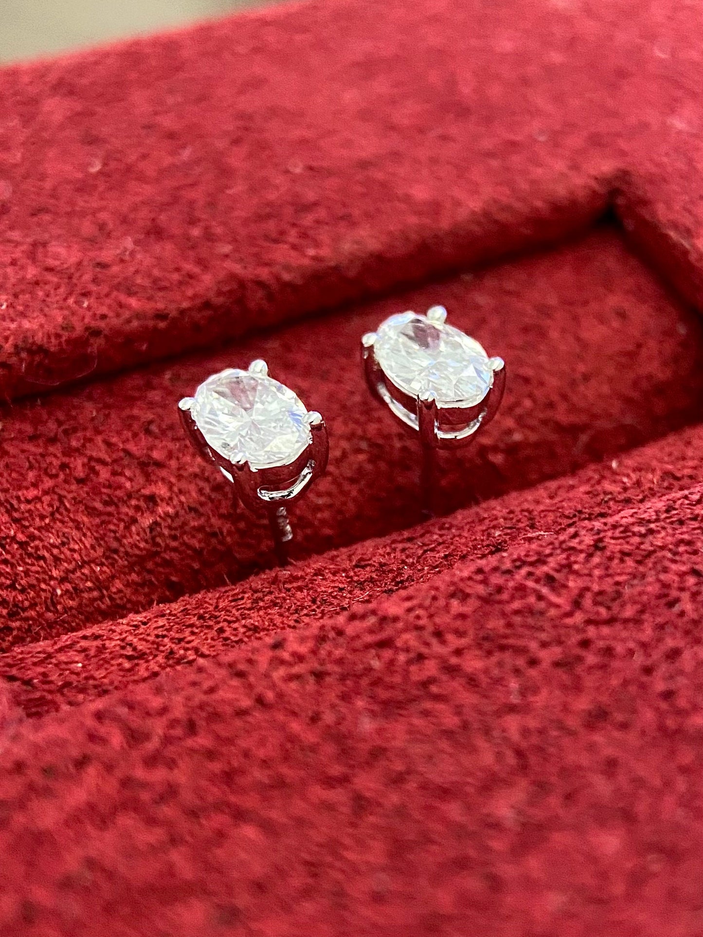 Solitaire Stud Earrings with 0.4 TCW Oval Cut Moissanite
