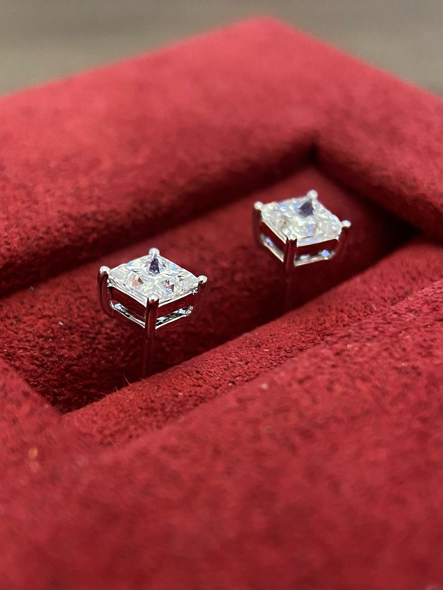 Solitaire Stud Earrings with 1.24 TCW Princess Cut Moissanite