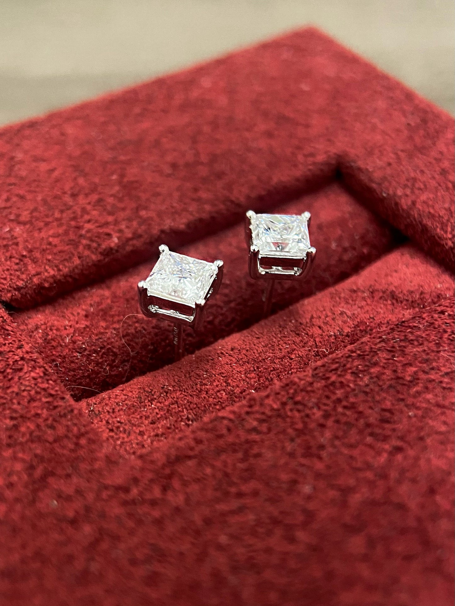 Solitaire Stud Earrings with 1.24 TCW Princess Cut Moissanite