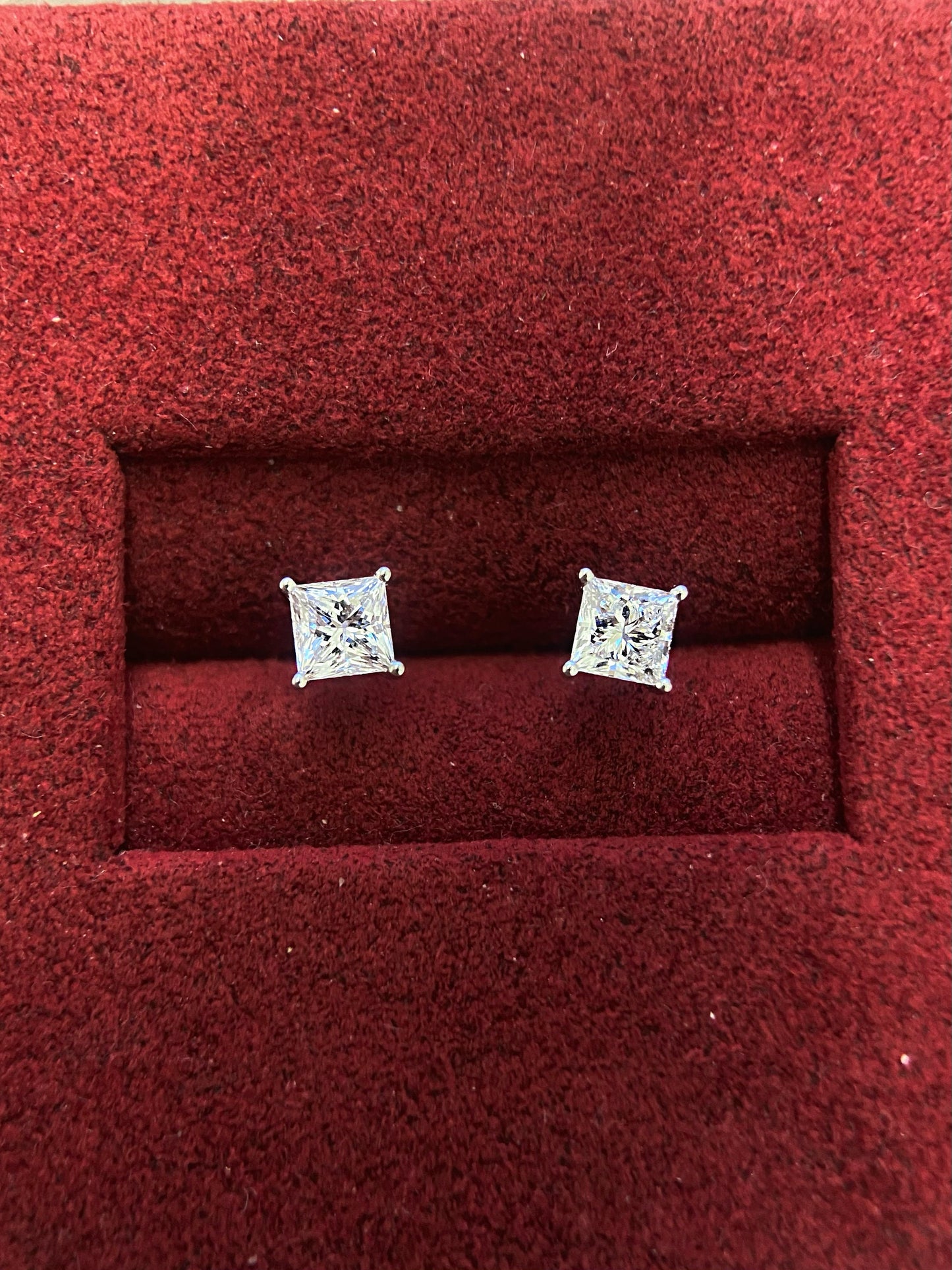 Solitaire Stud Earrings with 1.24 TCW Princess Cut Moissanite