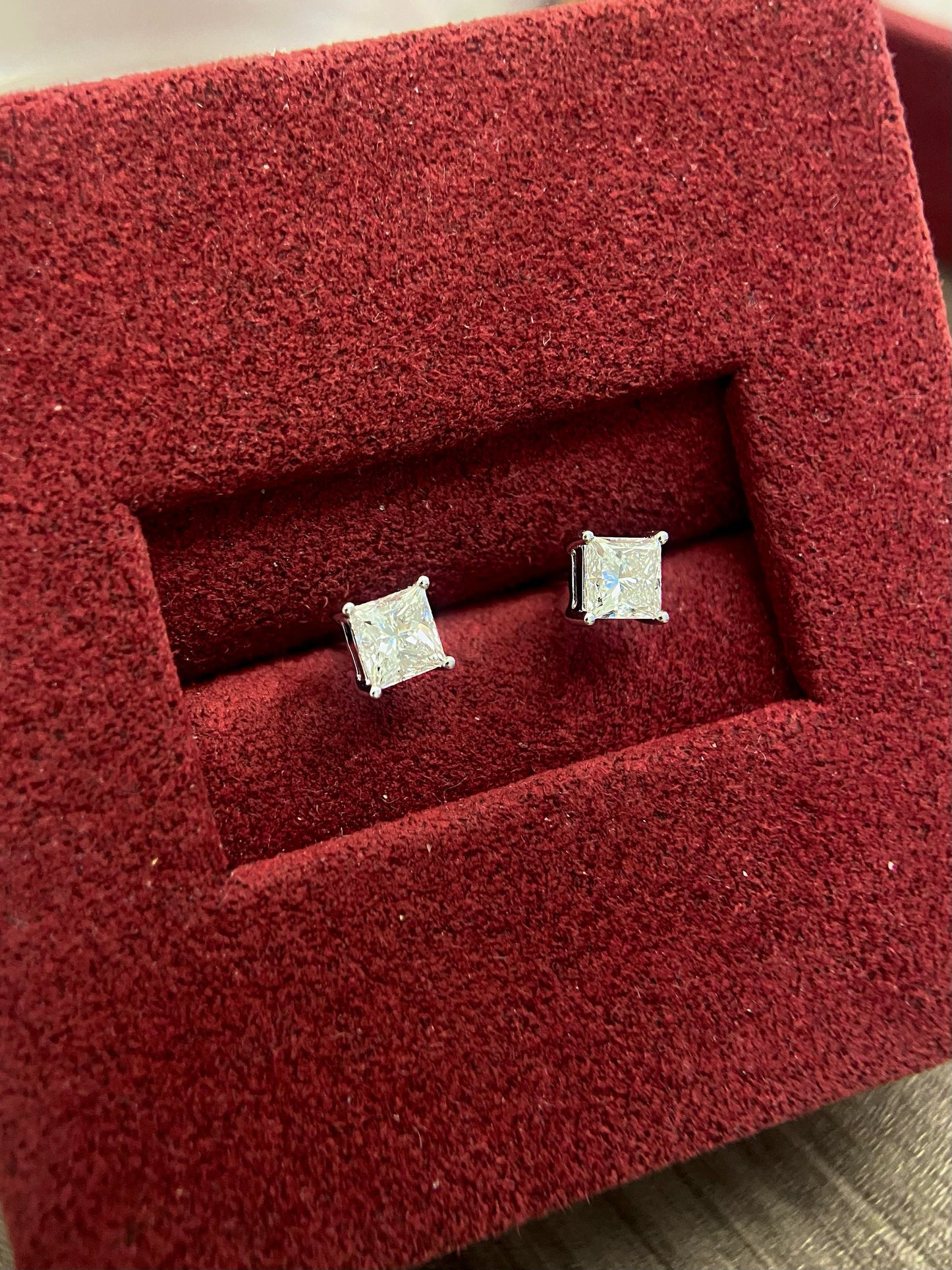 Solitaire Stud Earrings with 1.24 TCW Princess Cut Moissanite