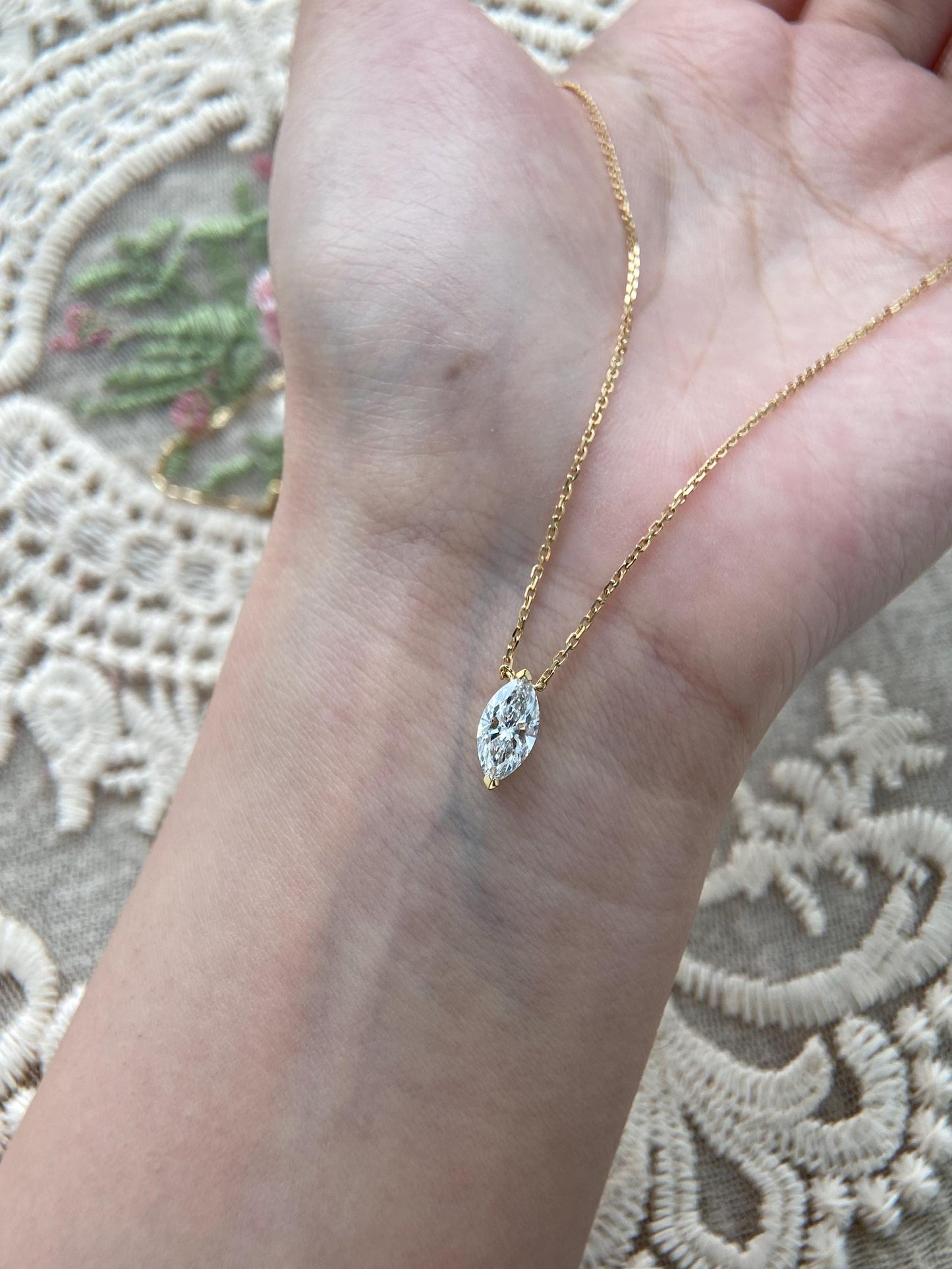 Solitaire Necklace with 1.20 TCW Marquise Cut Moissanite