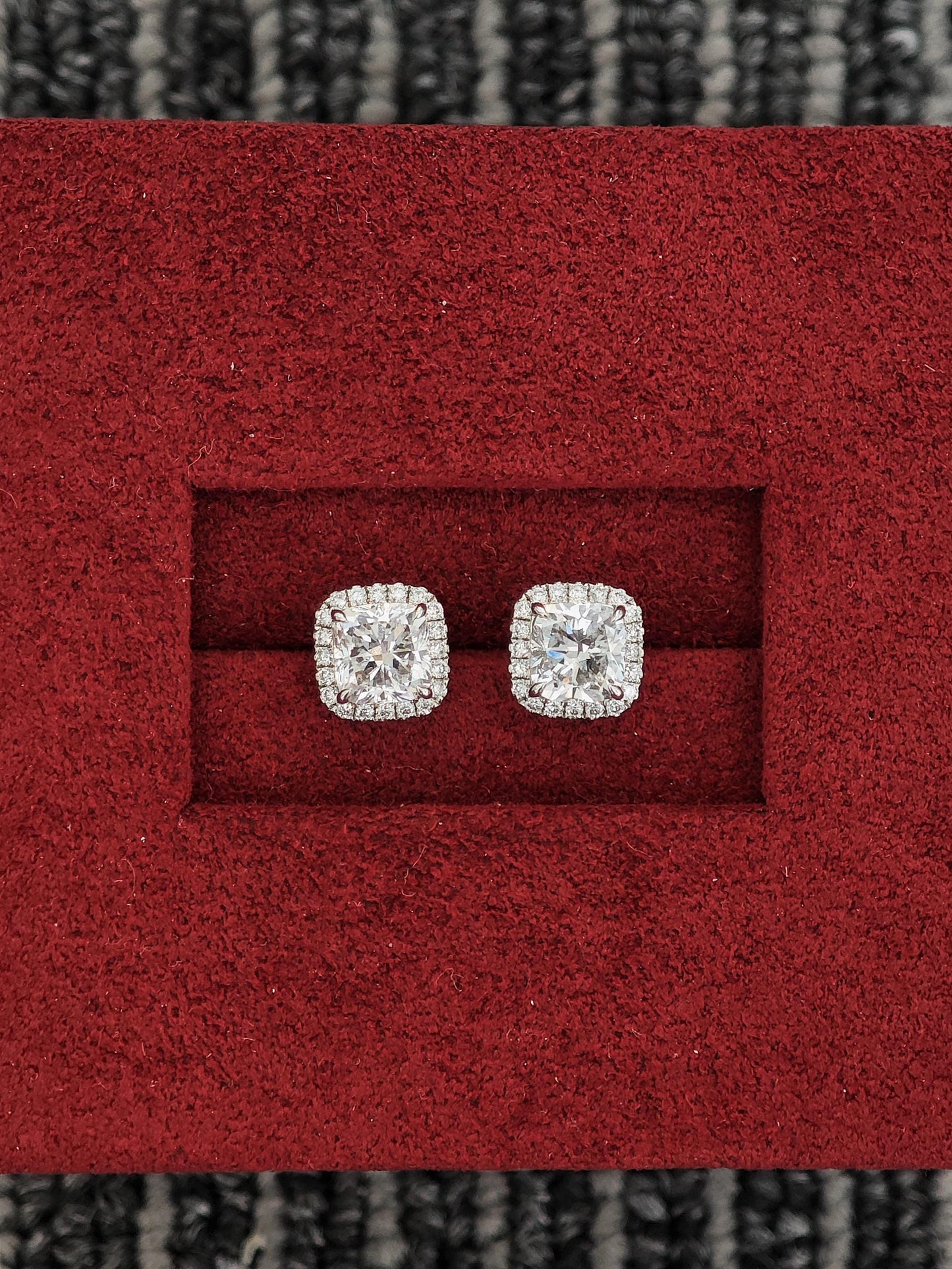 Halo Earrings with 1.0 TCW Cushion Cut Moissanite