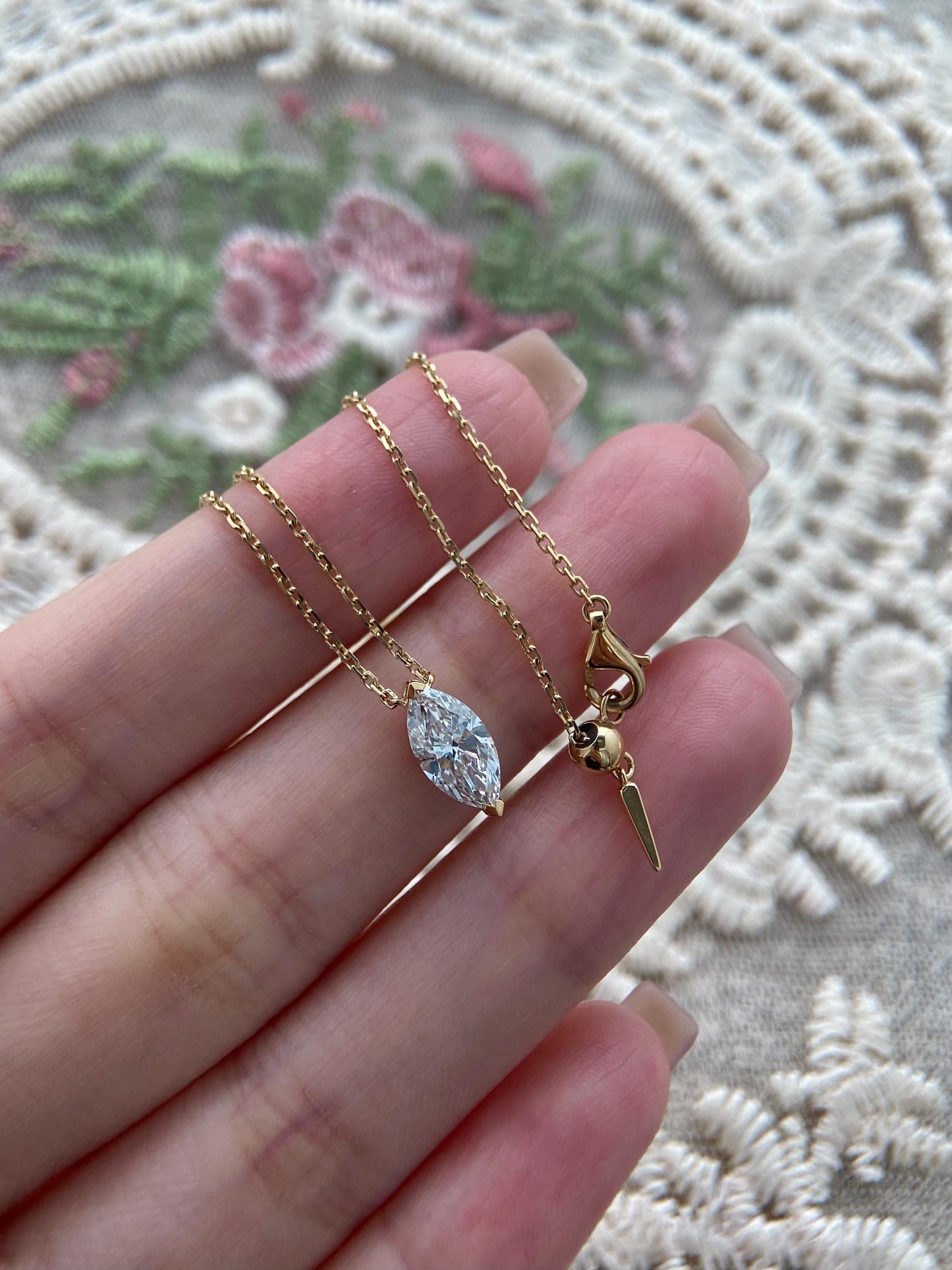 Solitaire Necklace with 1.20 TCW Marquise Cut Moissanite