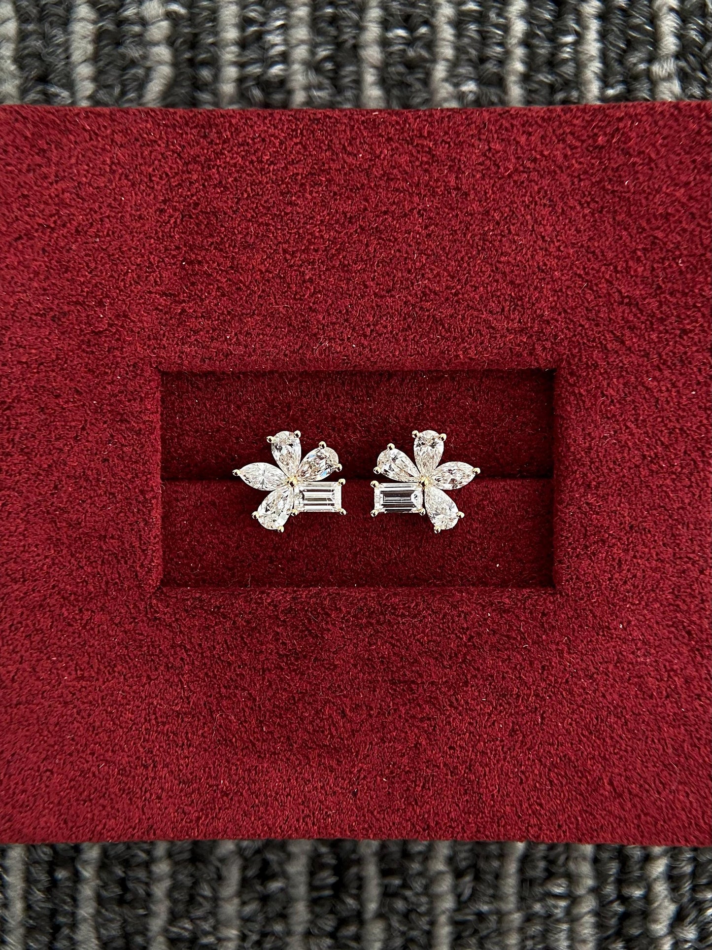 Cluster Stud Earrings with 1.17 TCW Pear & Emerald Cut Moissanite