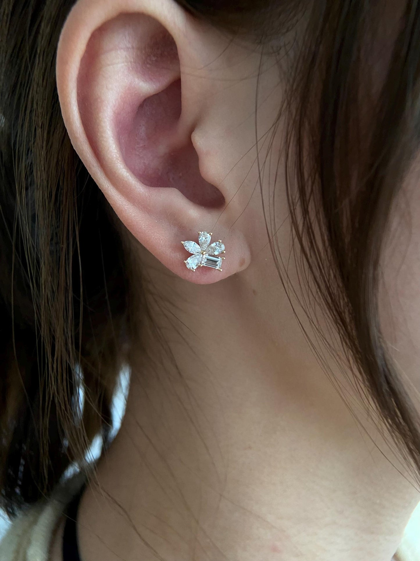 Cluster Stud Earrings with 1.17 TCW Pear & Emerald Cut Moissanite