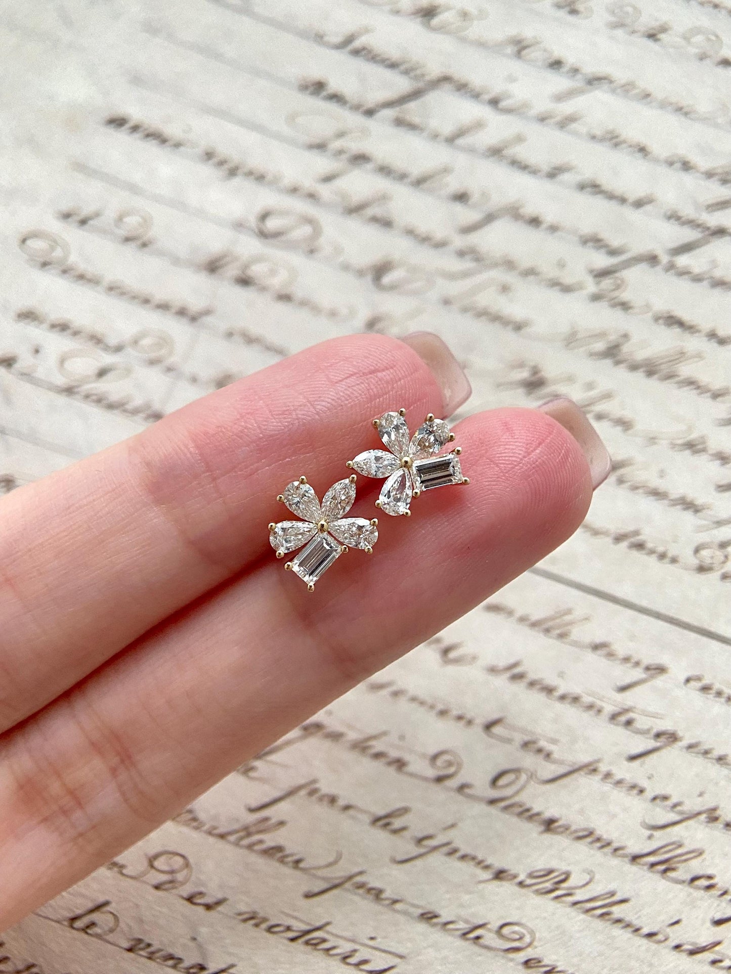 Cluster Stud Earrings with 1.17 TCW Pear & Emerald Cut Moissanite