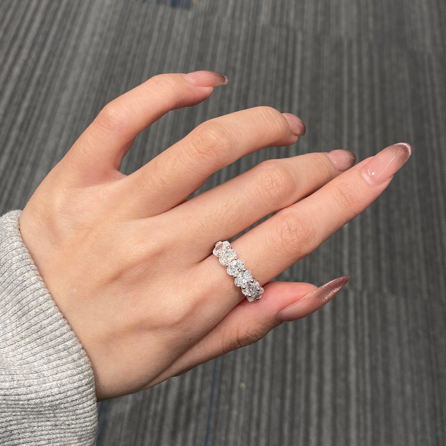 1.8 TCW Oval Half Eternity Lab Grown Diamond Wedding Band