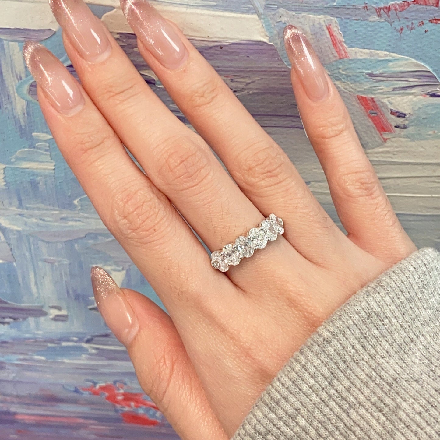 1.8 TCW Oval Half Eternity Lab Grown Diamond Wedding Band